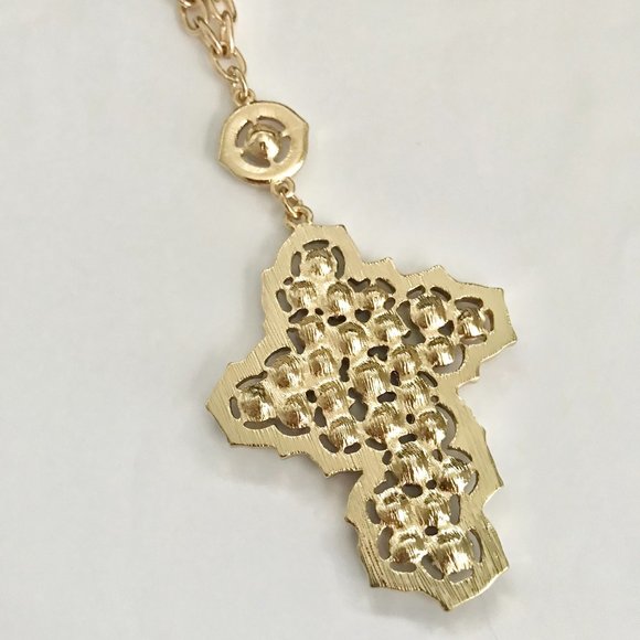 Vintage Style Cross Necklace Purple Crystals Simulated Amethyst Gold Plated 22" - Picture 12 of 14